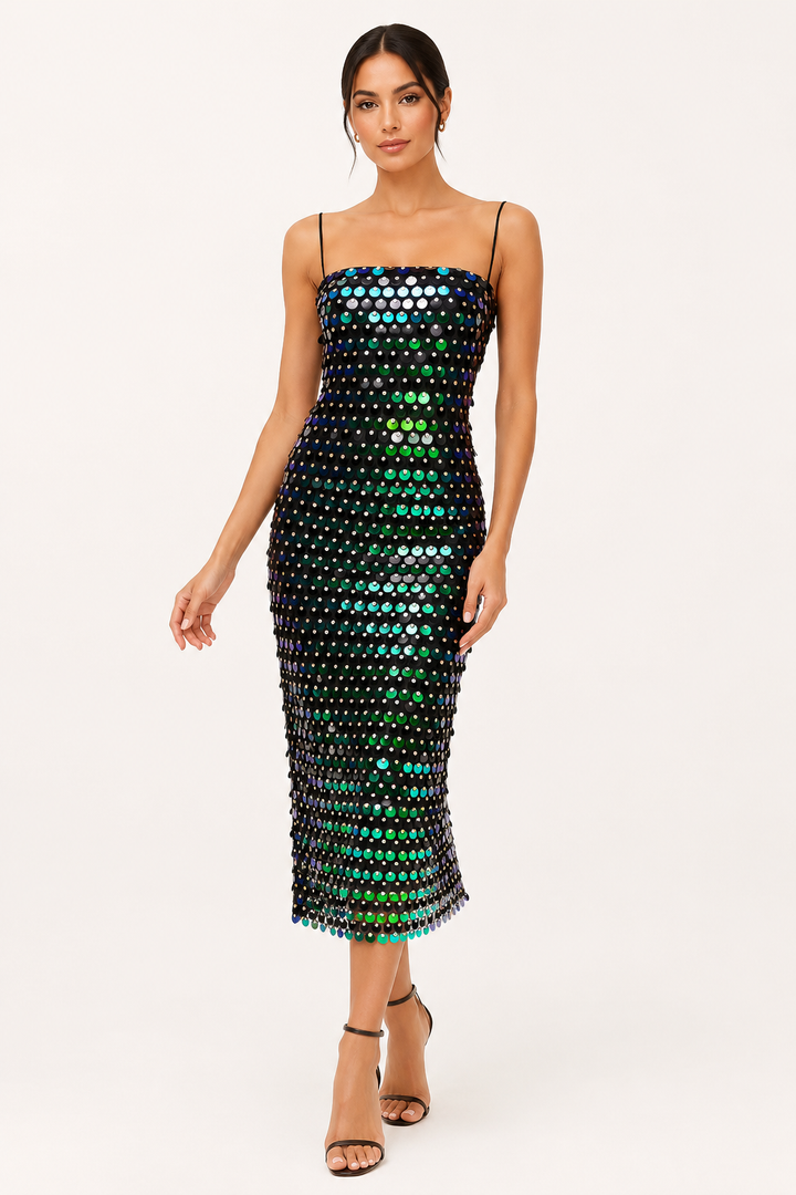 Élégante robe de cocktail midi avec finition brillante - Senta