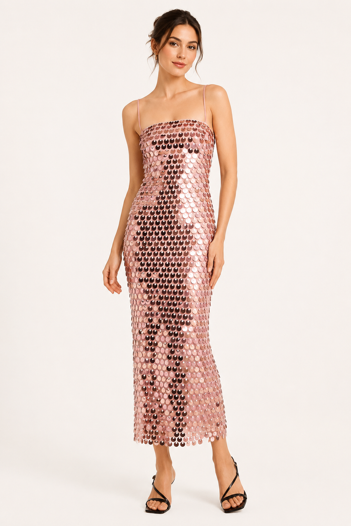 Élégante robe de cocktail midi avec finition brillante - Senta