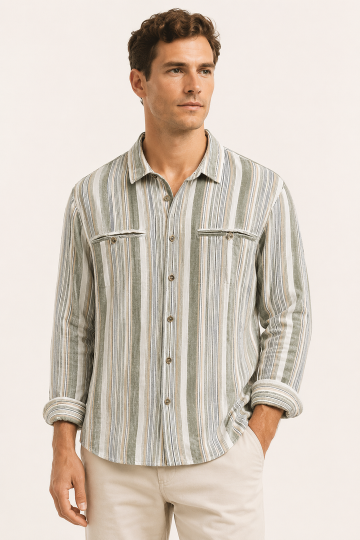 Chemise homme en coton et lin à rayures de style méditerranéen - Timo