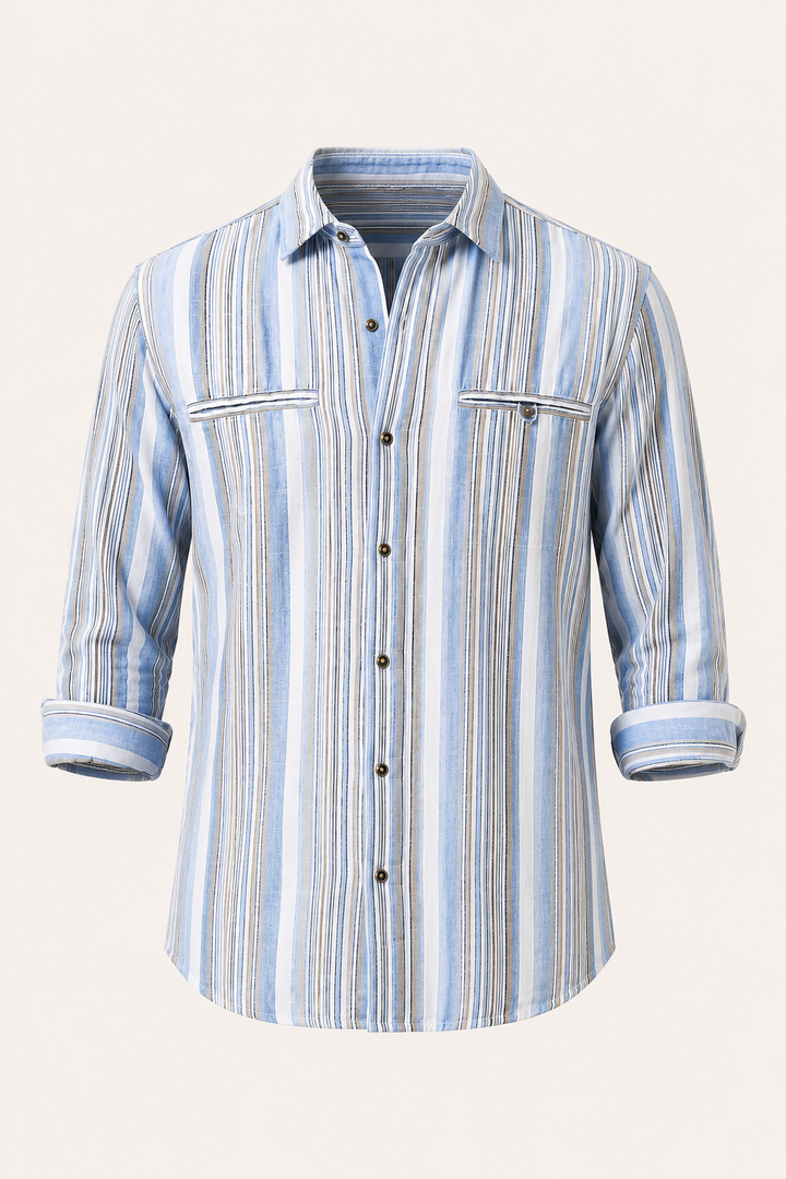Chemise homme en coton et lin à rayures de style méditerranéen - Timo