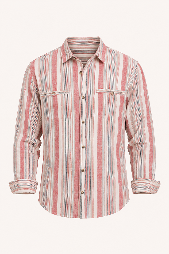 Chemise homme en coton et lin à rayures de style méditerranéen - Timo