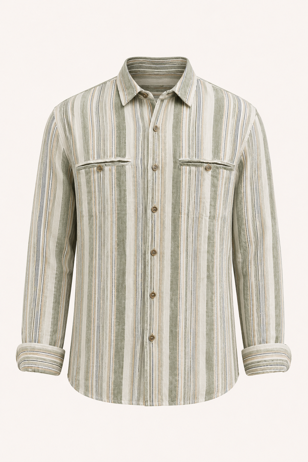 Chemise homme en coton et lin à rayures de style méditerranéen - Timo