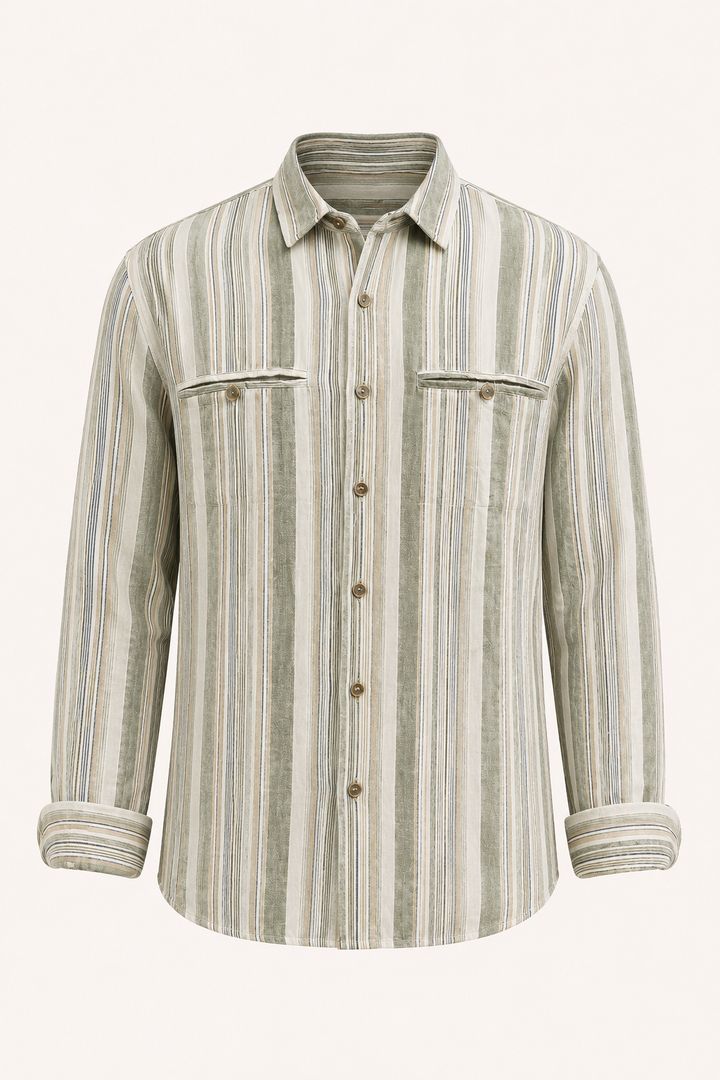 Chemise homme en coton et lin à rayures de style méditerranéen - Timo