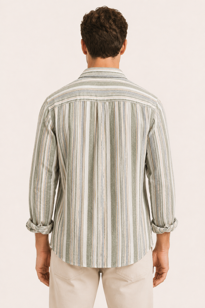 Chemise homme en coton et lin à rayures de style méditerranéen - Timo