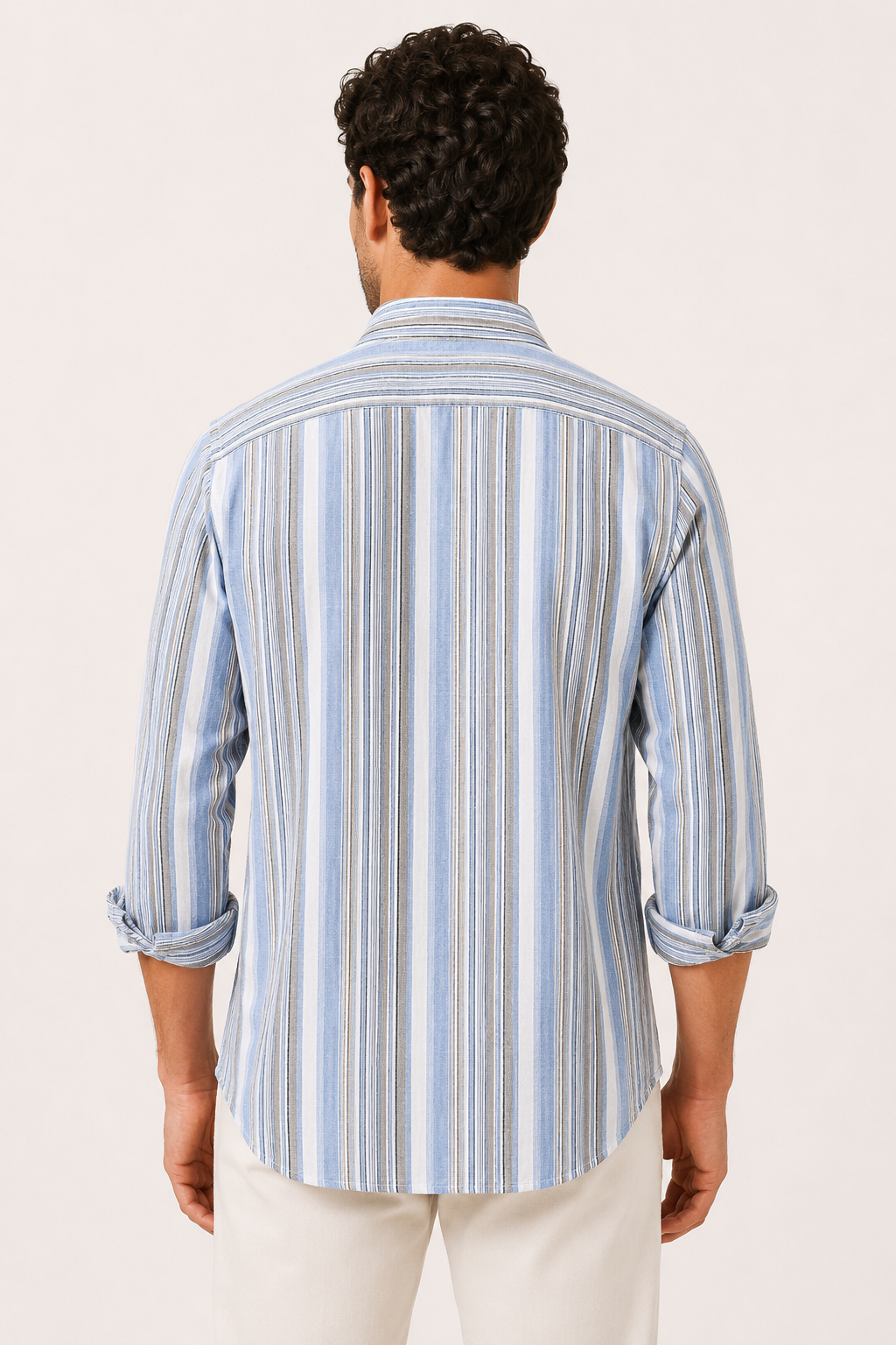 Chemise homme en coton et lin à rayures de style méditerranéen - Timo