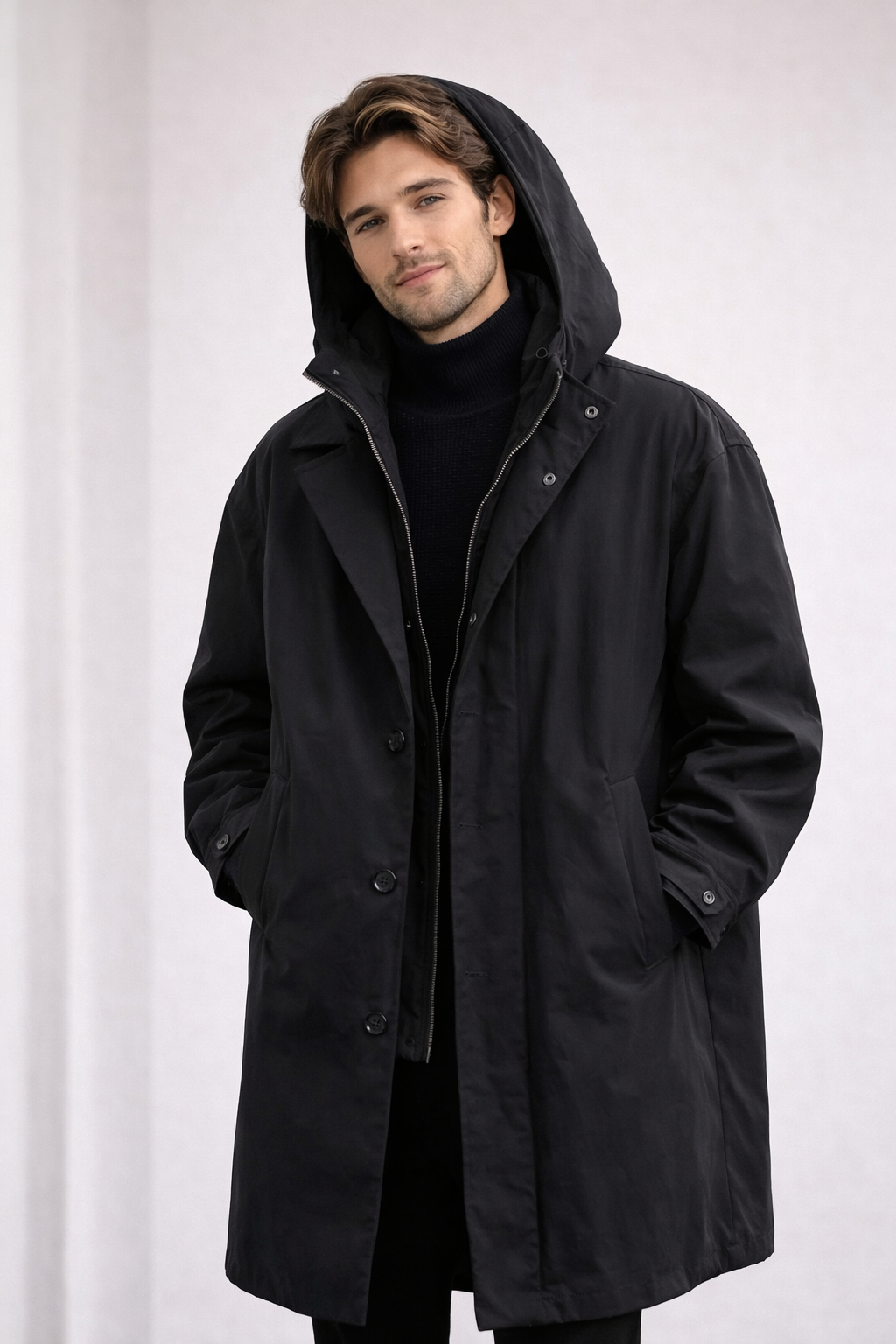 Veste longue et légère à capuche pour hommes - Mrosi