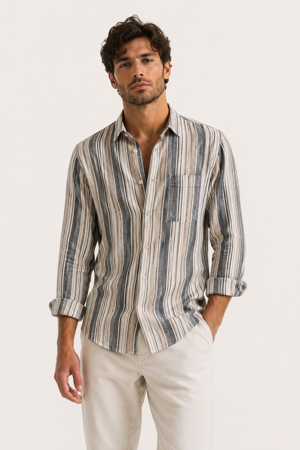 Chemise à poche décontractée à rayures verticales pour homme - Kaspar