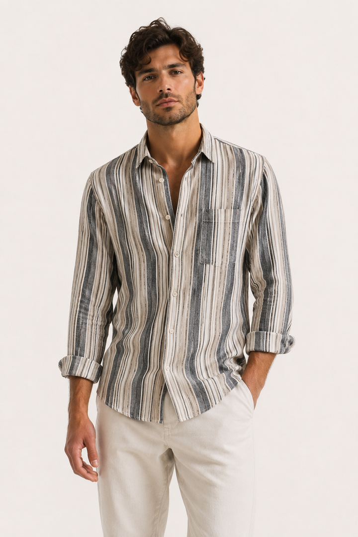 Chemise à poche décontractée à rayures verticales pour homme - Kaspar