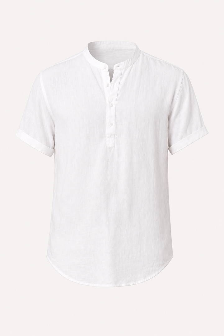 Chemise manches courtes en lin, col mao - Stefan