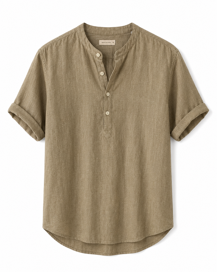 Chemise manches courtes en lin, col mao - Stefan