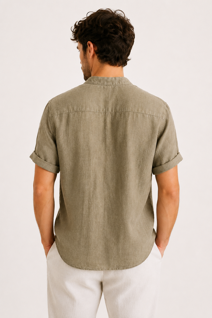 Chemise manches courtes en lin, col mao - Stefan
