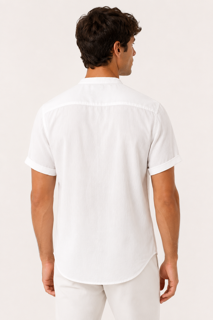 Chemise manches courtes en lin, col mao - Stefan