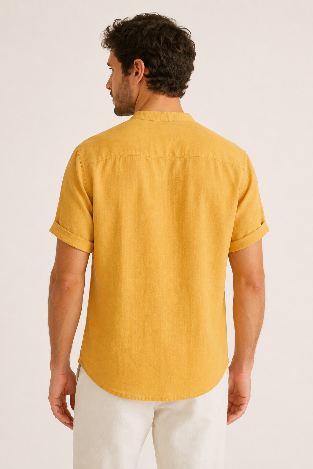 Chemise manches courtes en lin, col mao - Stefan