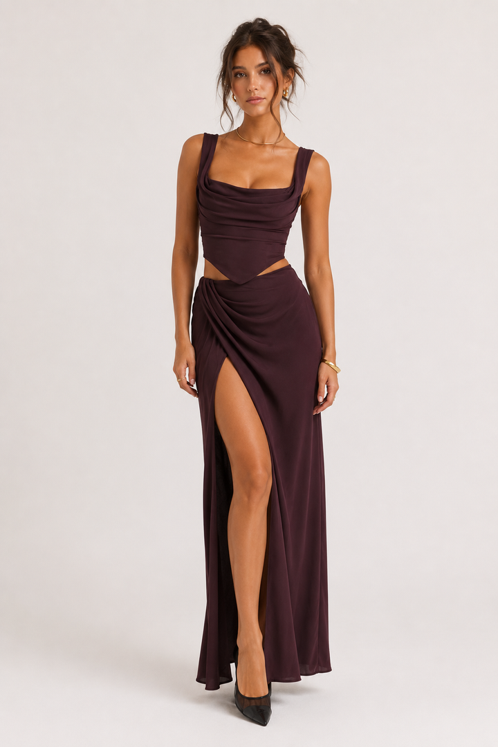 Robe longue à motifs floraux pour femme, avec fente, idéale pour les mariages - Lena