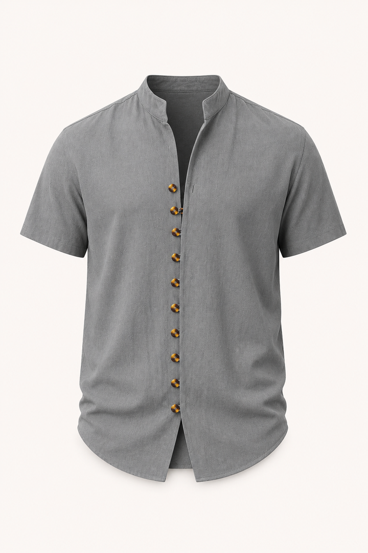 Chemise boutonnée à manches courtes pour hommes avec col mao - Lorenz