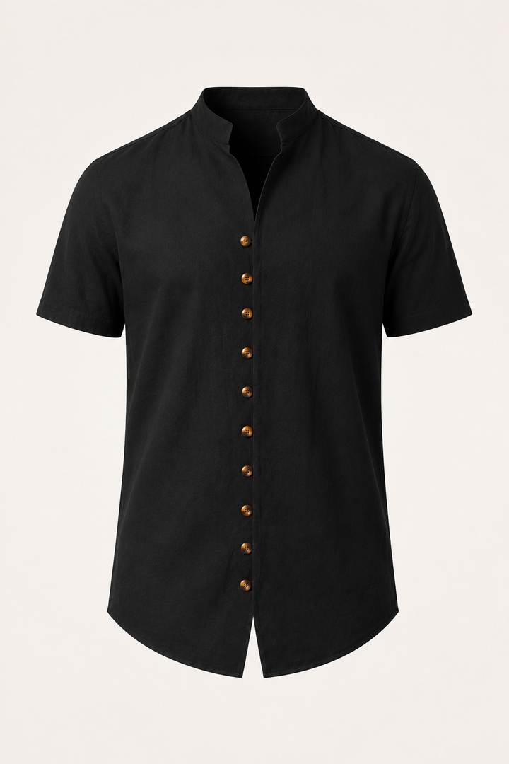 Chemise boutonnée à manches courtes pour hommes avec col mao - Lorenz