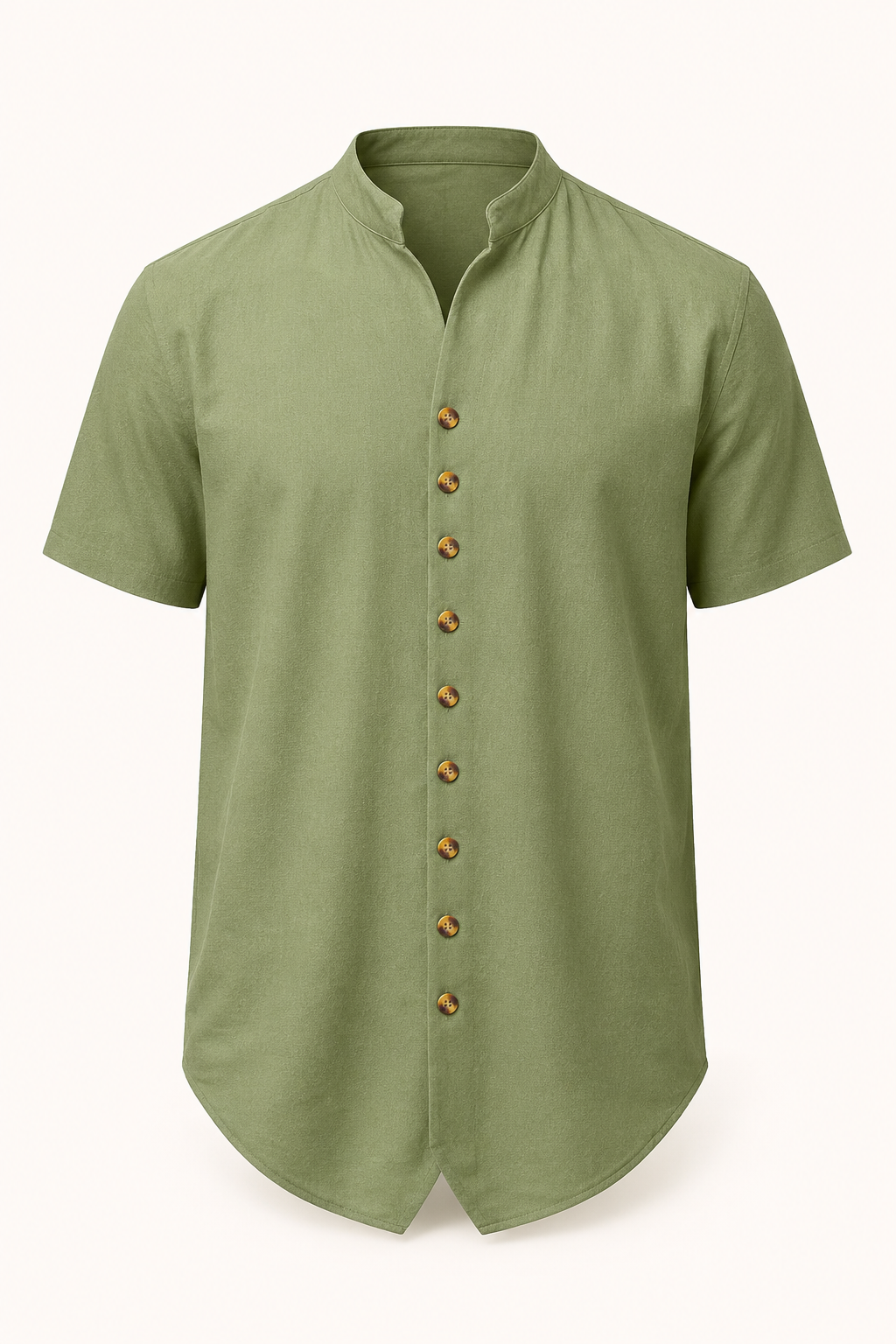 Chemise boutonnée à manches courtes pour hommes avec col mao - Lorenz