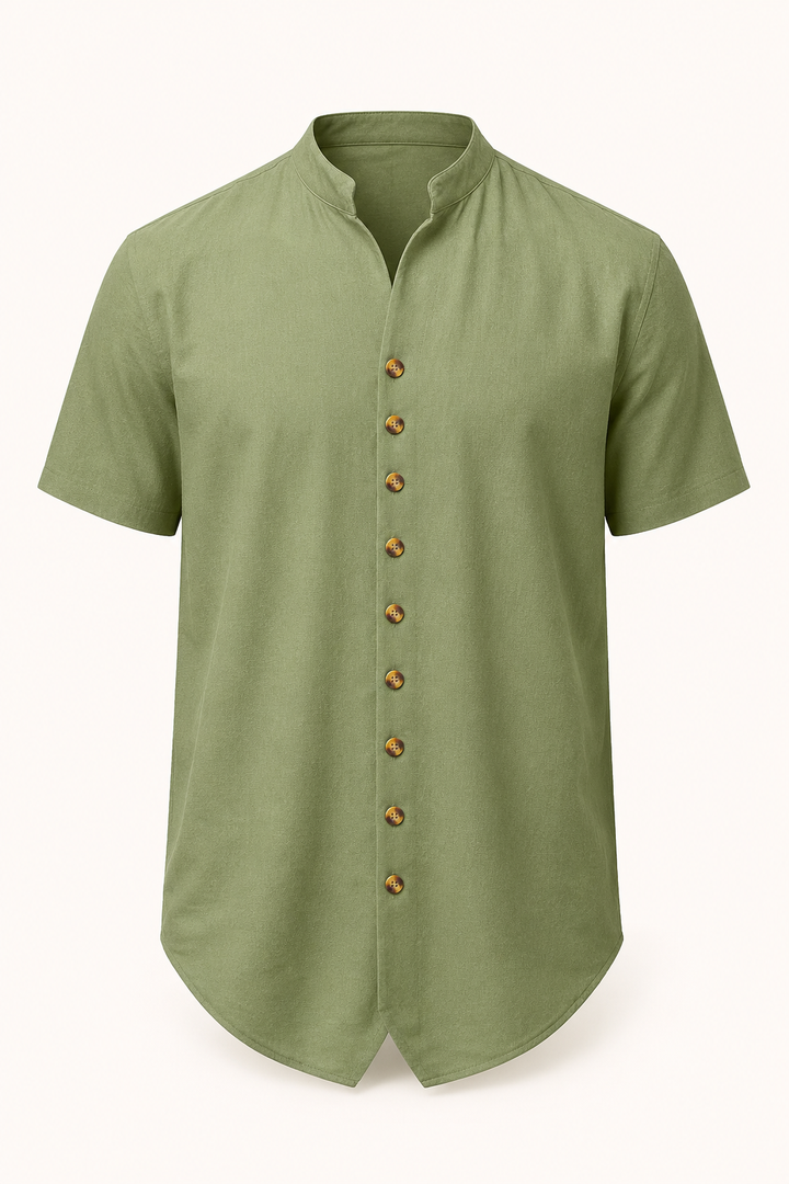 Chemise boutonnée à manches courtes pour hommes avec col mao - Lorenz