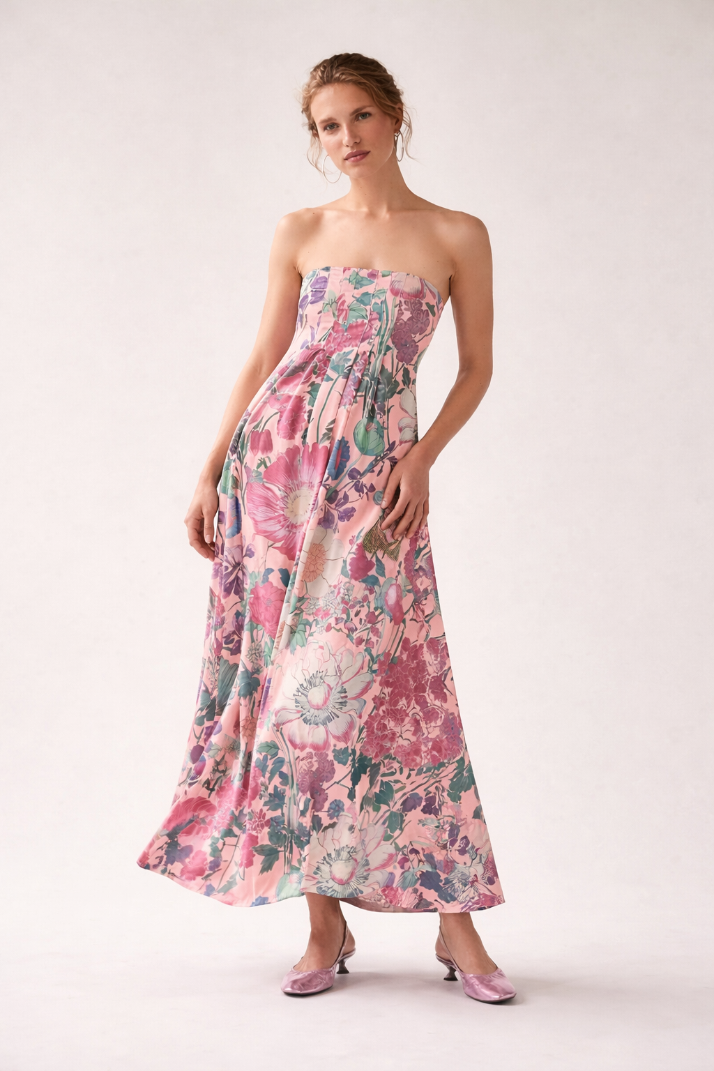 Robe longue pour femme, imprimé floral, taille haute, coupe A-line - Althea