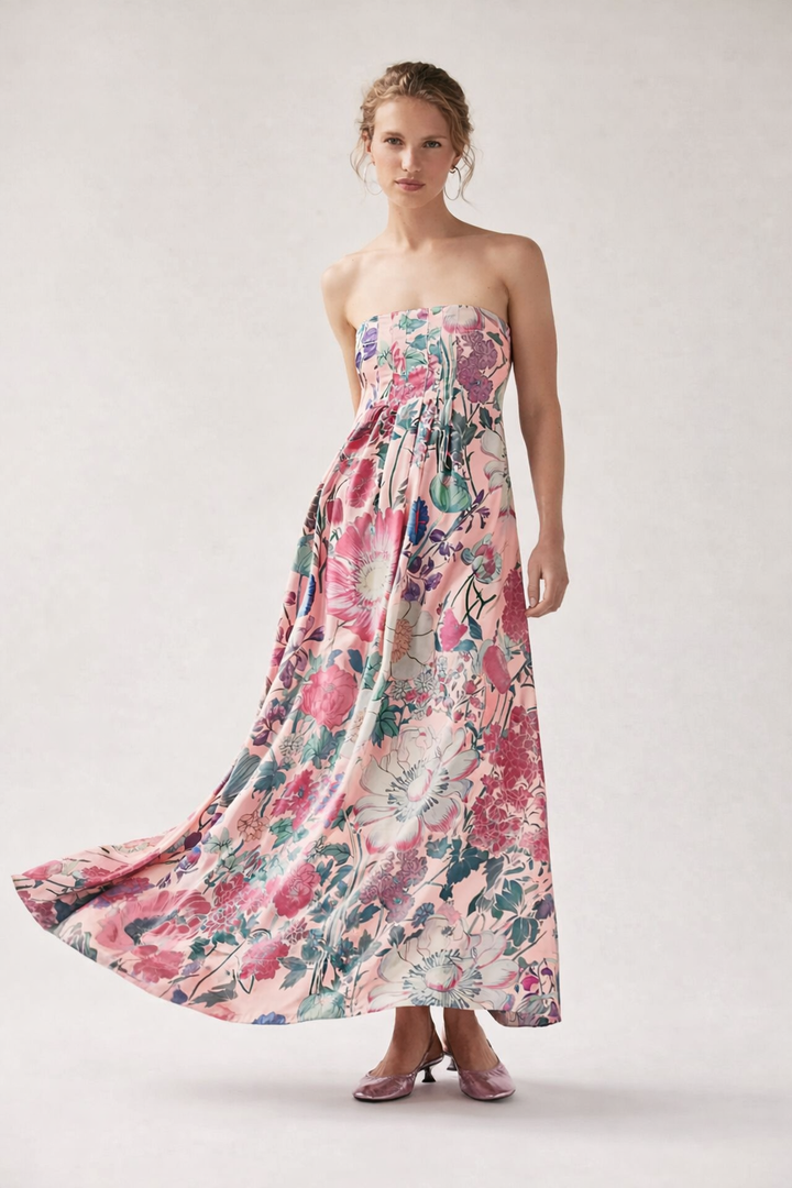 Robe longue pour femme, imprimé floral, taille haute, coupe A-line - Althea