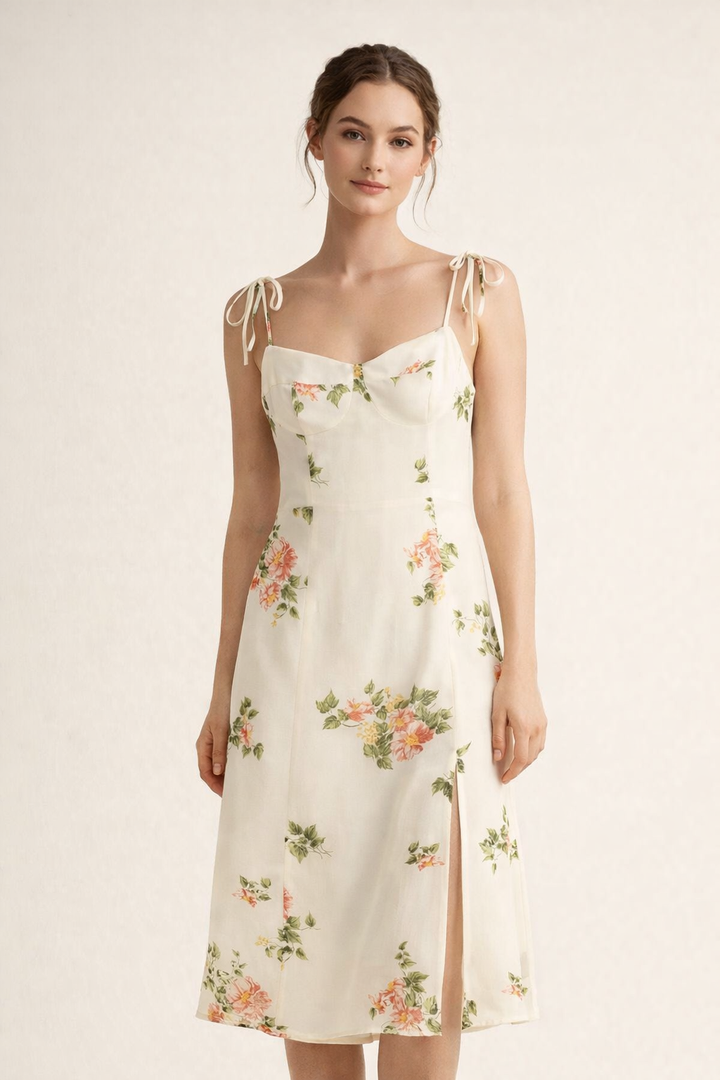 Robe midi femme printemps imprimé floral léger - Lirena