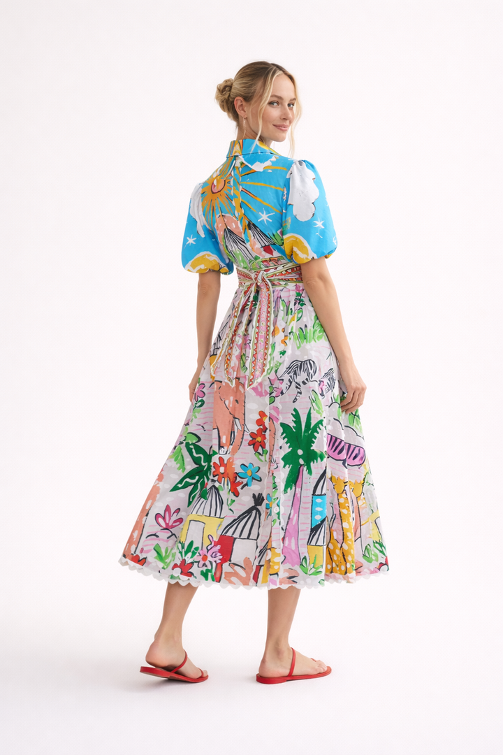 Robe midi femme printemps été imprimé tropical - Zafrina