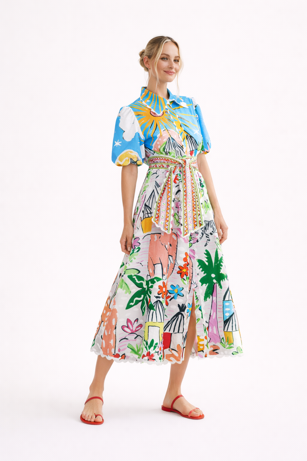Robe midi femme printemps été imprimé tropical - Zafrina