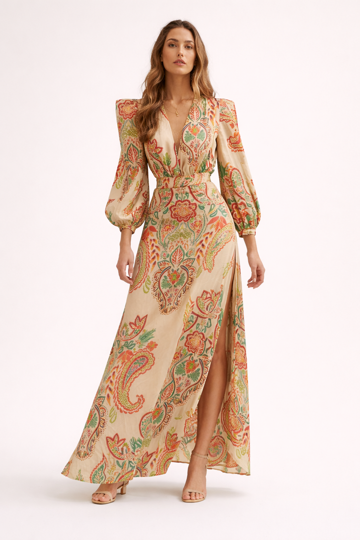Robe longue printanière et estivale à imprimé paisley pour femmes - Sorella
