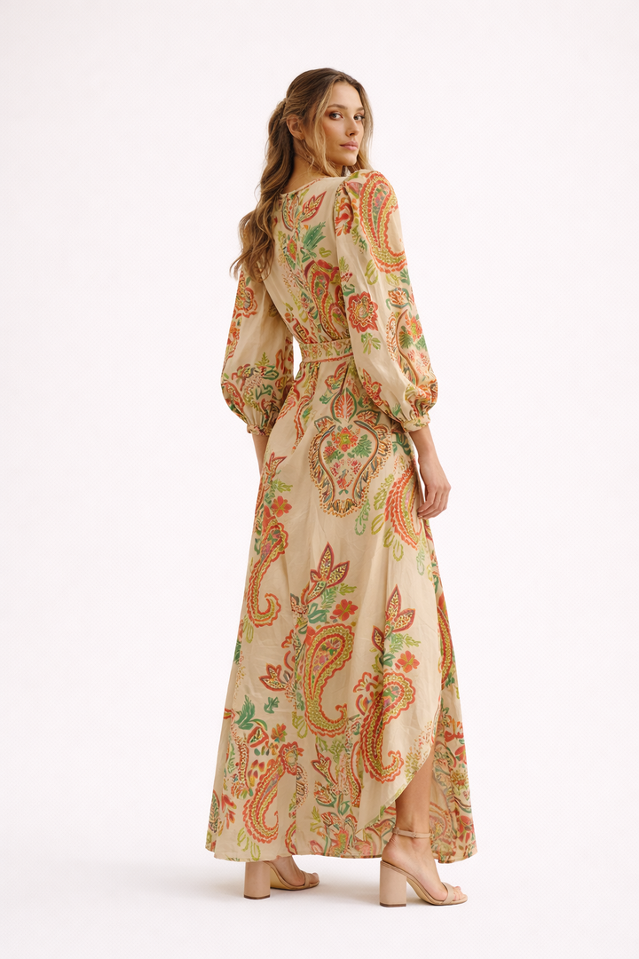 Robe longue printanière et estivale à imprimé paisley pour femmes - Sorella
