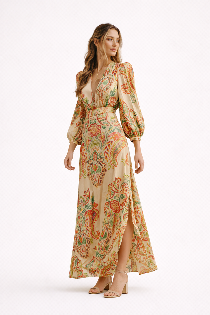 Robe longue printanière et estivale à imprimé paisley pour femmes - Sorella