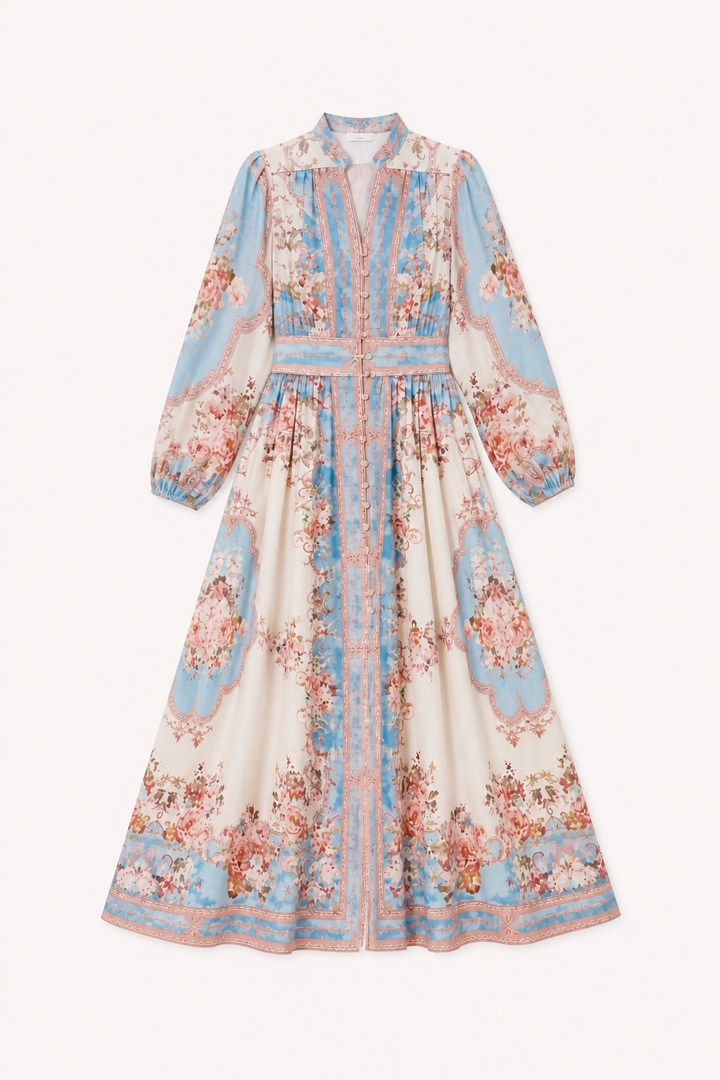 Robe midi pour femme à manches longues, imprimé floral, confortable pour tous les jours - Samirha