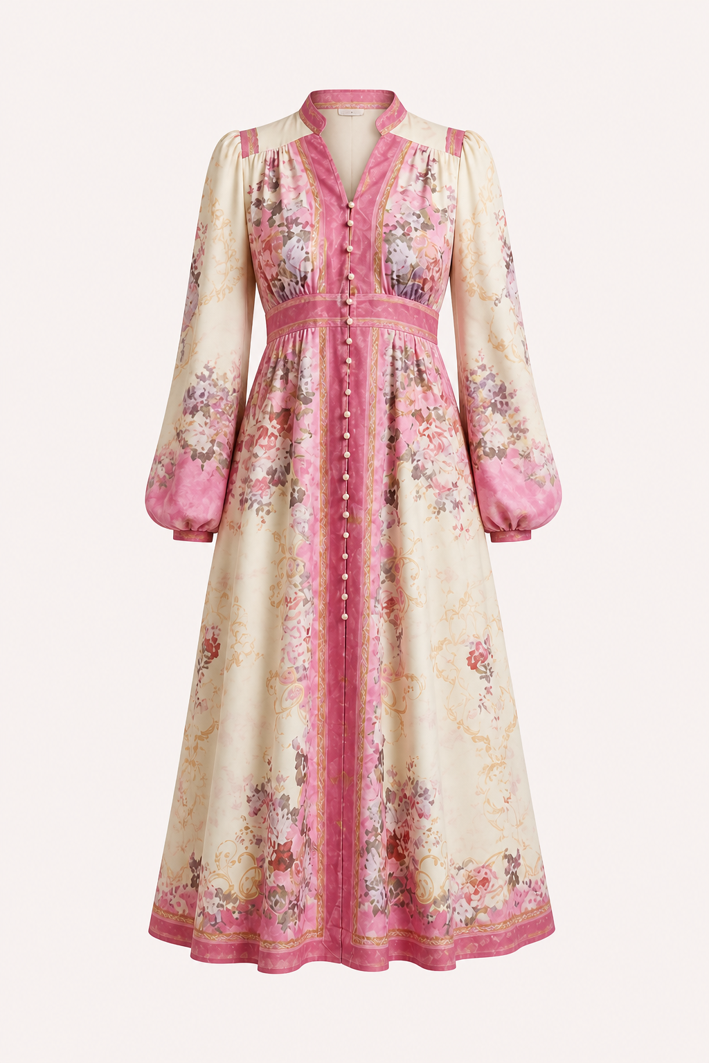 Robe midi florale avec boutons à manches longues - Serena
