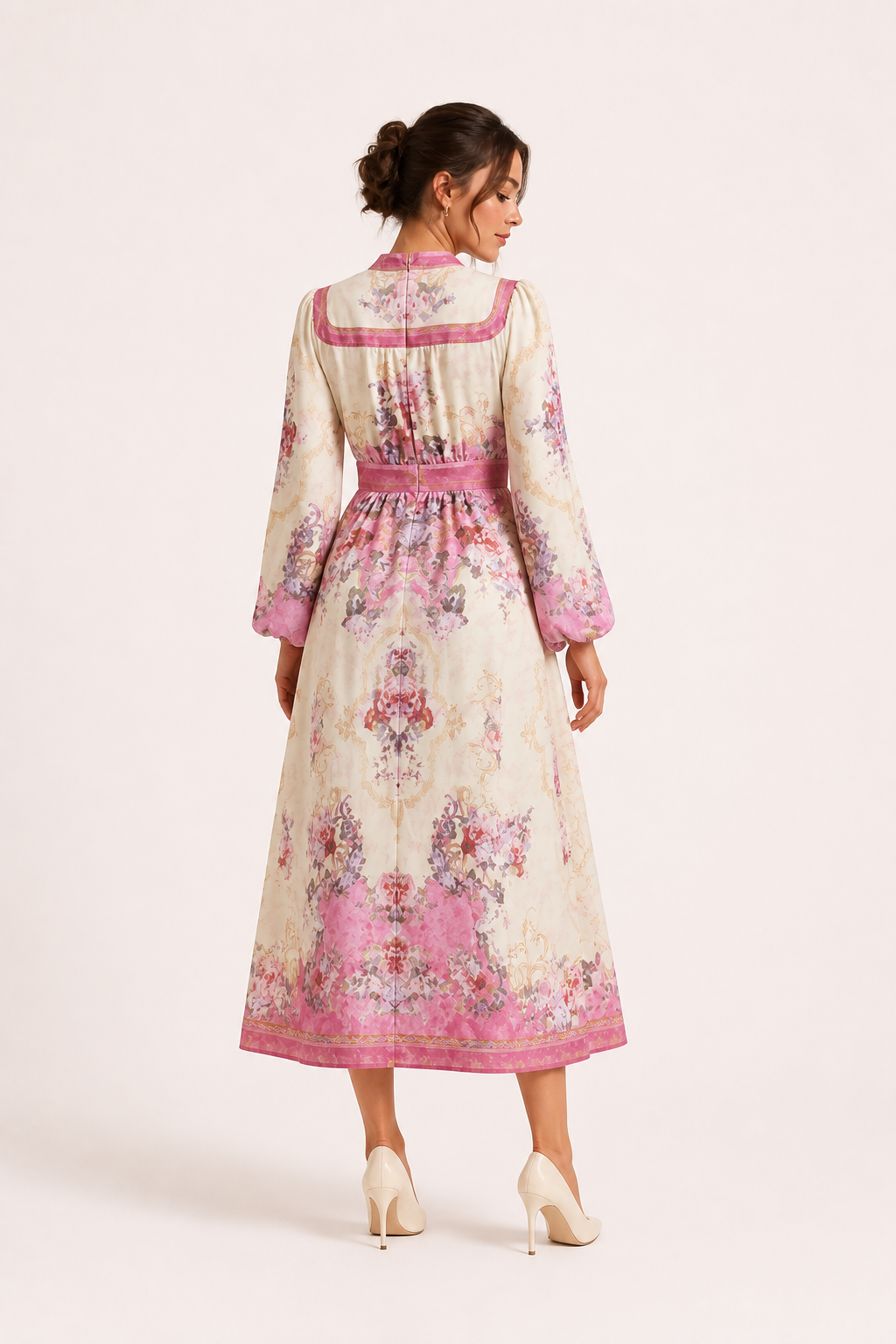 Robe midi florale avec boutons à manches longues - Serena