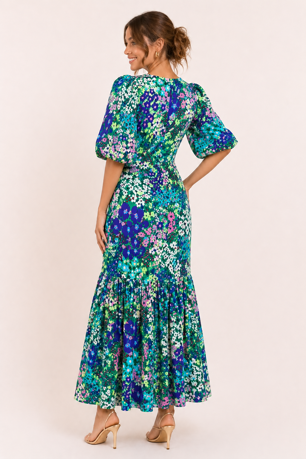 Robe midi florale à manches bouffantes - Nani