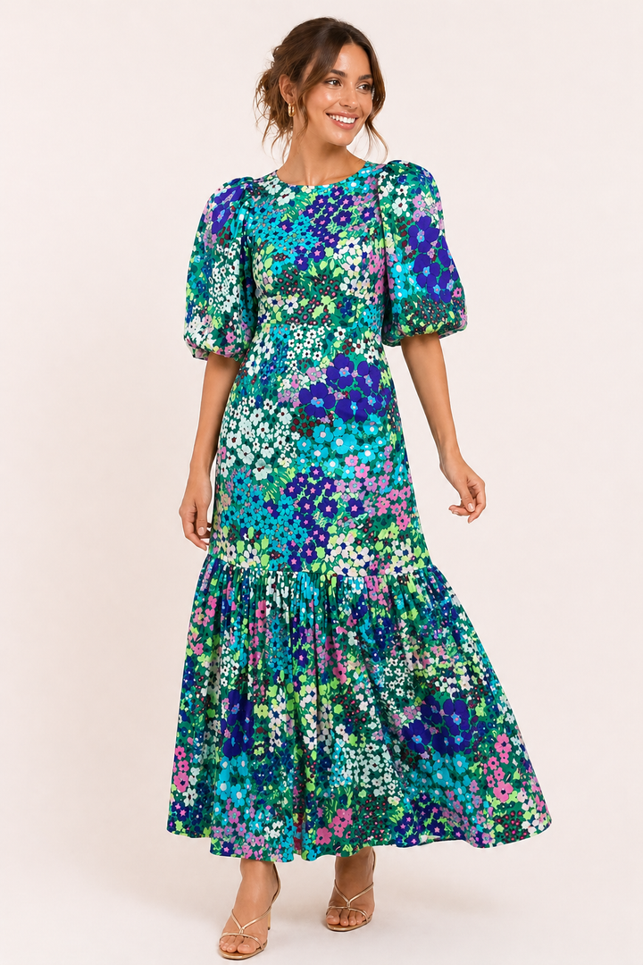 Robe midi florale à manches bouffantes - Nani