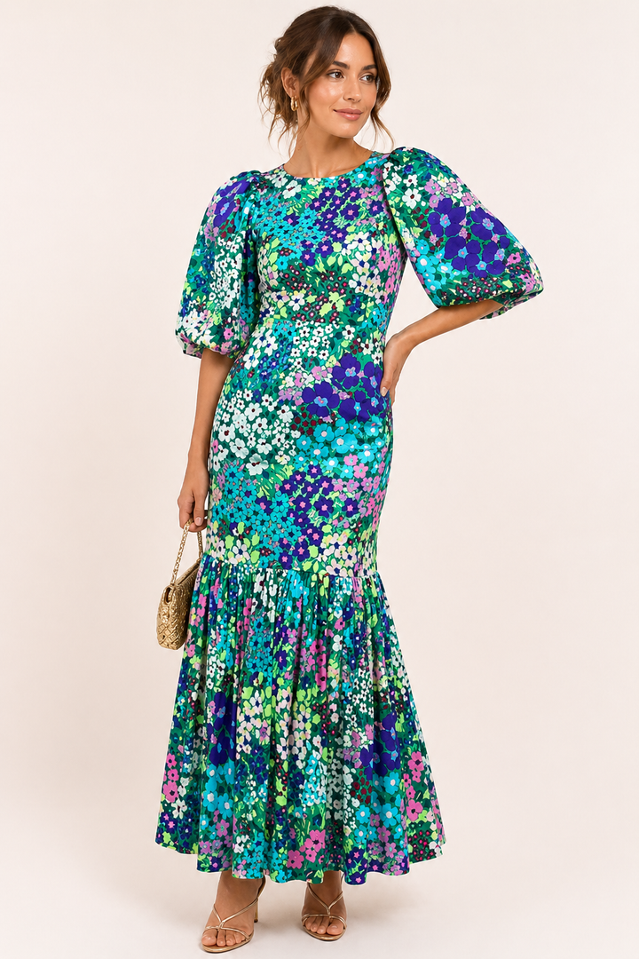Robe midi florale à manches bouffantes - Nani