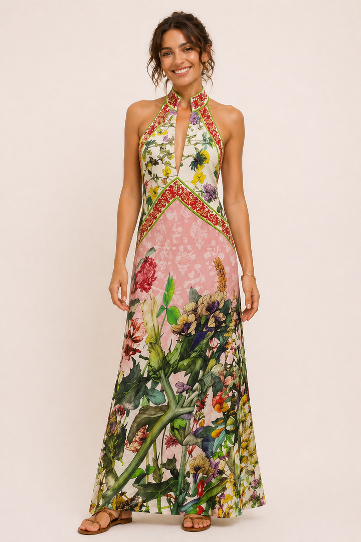 Robe longue dos nu avec fente florale pour femme - Valery