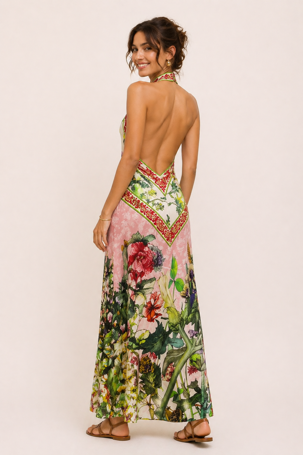 Robe longue dos nu avec fente florale pour femme - Valery