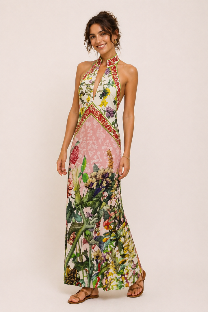 Robe longue dos nu avec fente florale pour femme - Valery