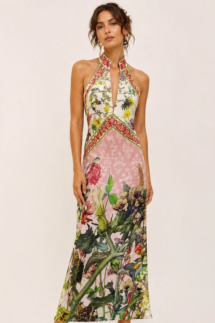 Robe longue dos nu avec fente florale pour femme - Valery