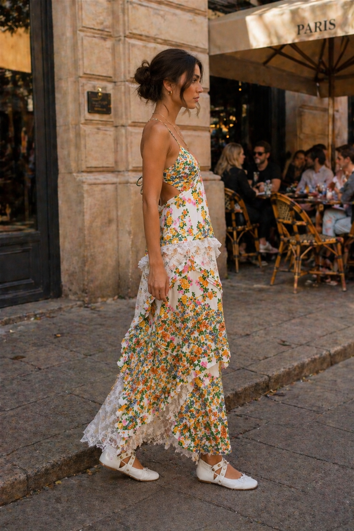Robe longue pour femme, imprimé floral, dentelle d'été - Danira