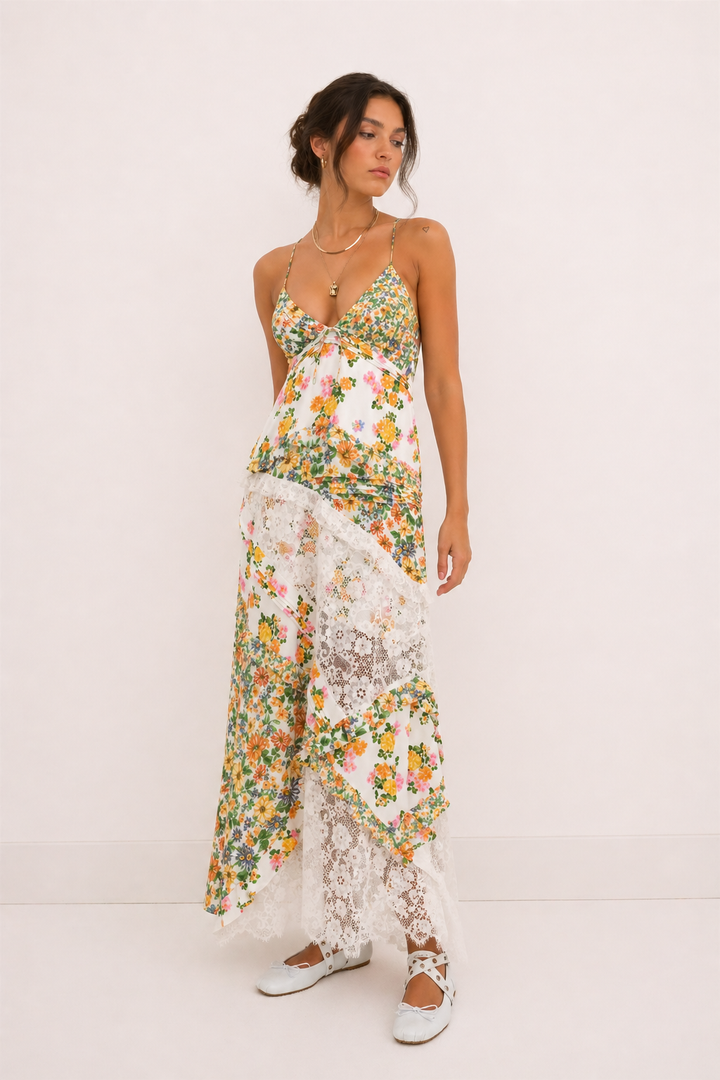 Robe longue pour femme, imprimé floral, dentelle d'été - Danira