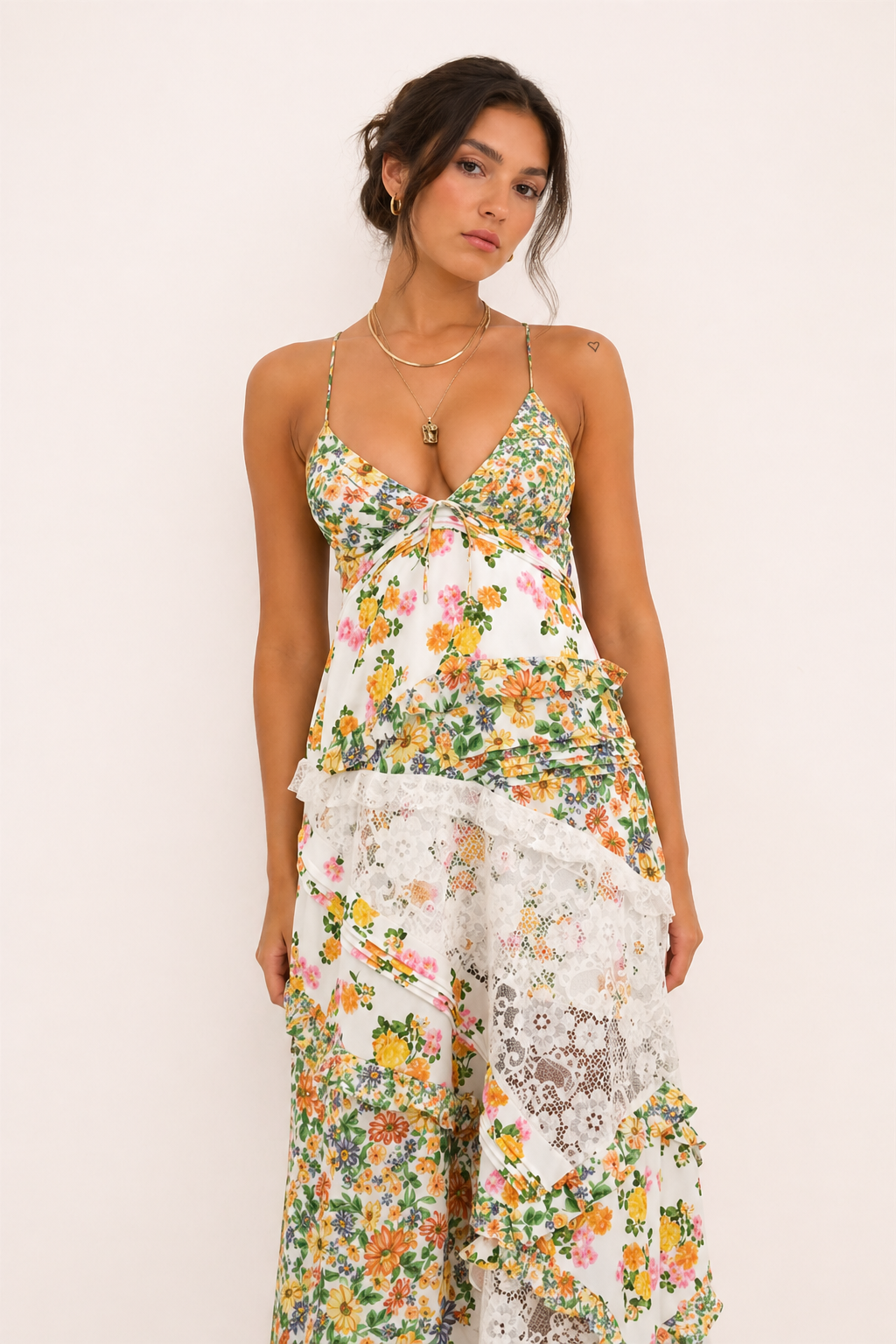 Robe longue pour femme, imprimé floral, dentelle d'été - Danira