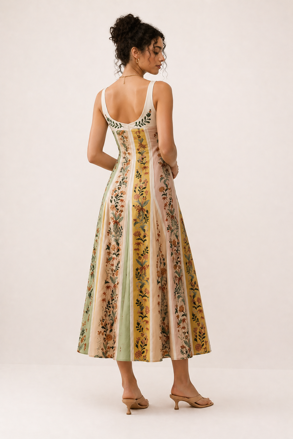 Robe midi à bretelles pour femme, imprimé floral, été, coupe cintrée - Lorena