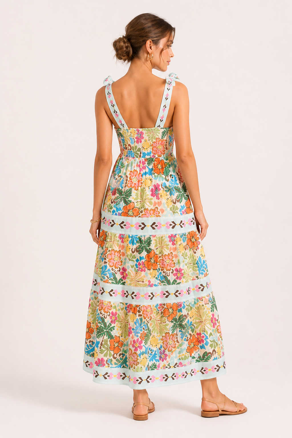 Robe midi à bretelles d'été à imprimé floral pour femme - Estela