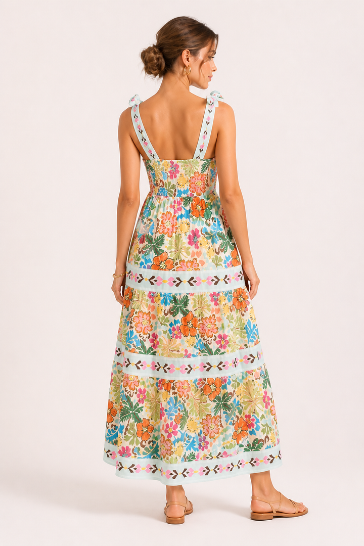 Robe midi à bretelles d'été à imprimé floral pour femme - Estela