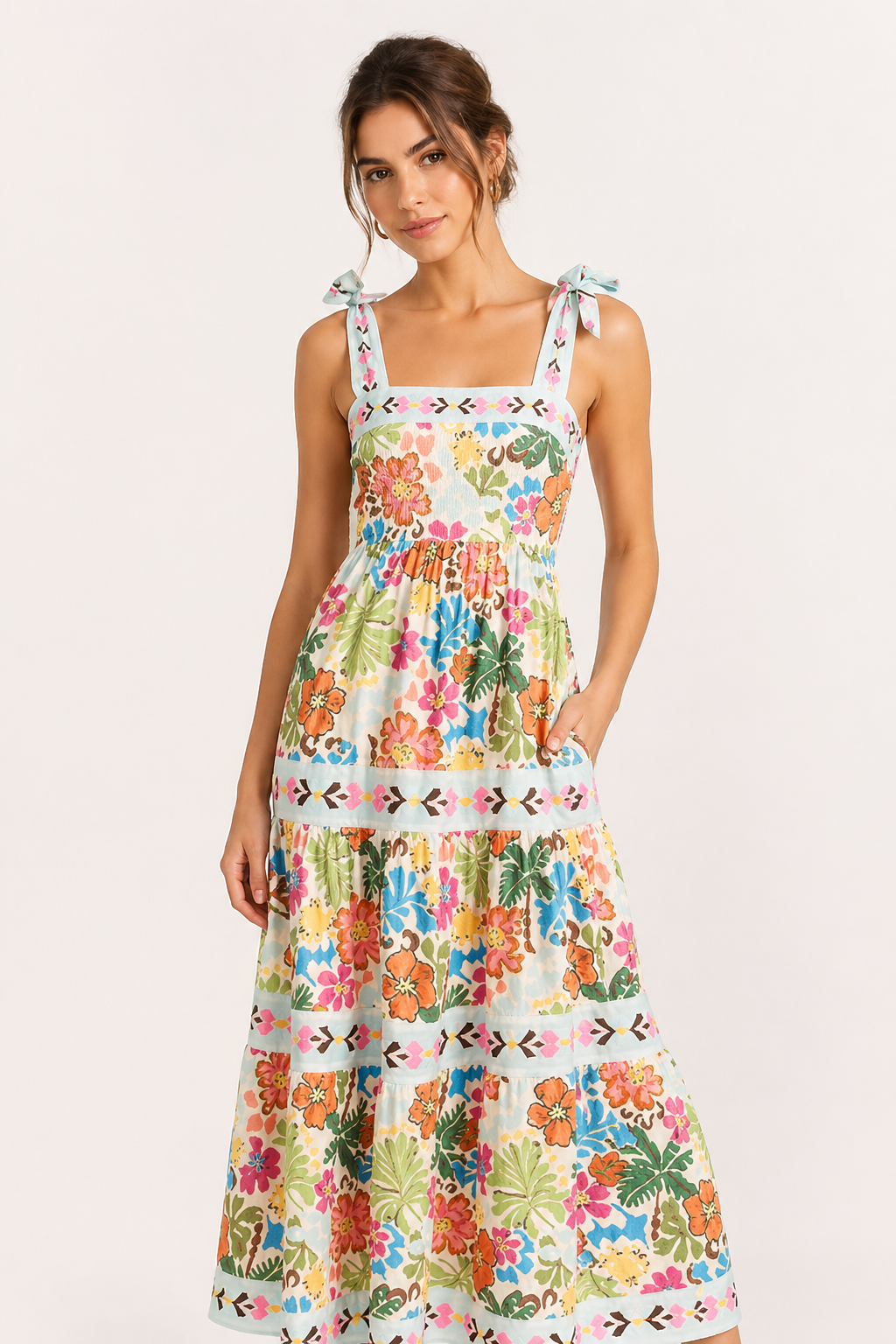 Robe midi à bretelles d'été à imprimé floral pour femme - Estela