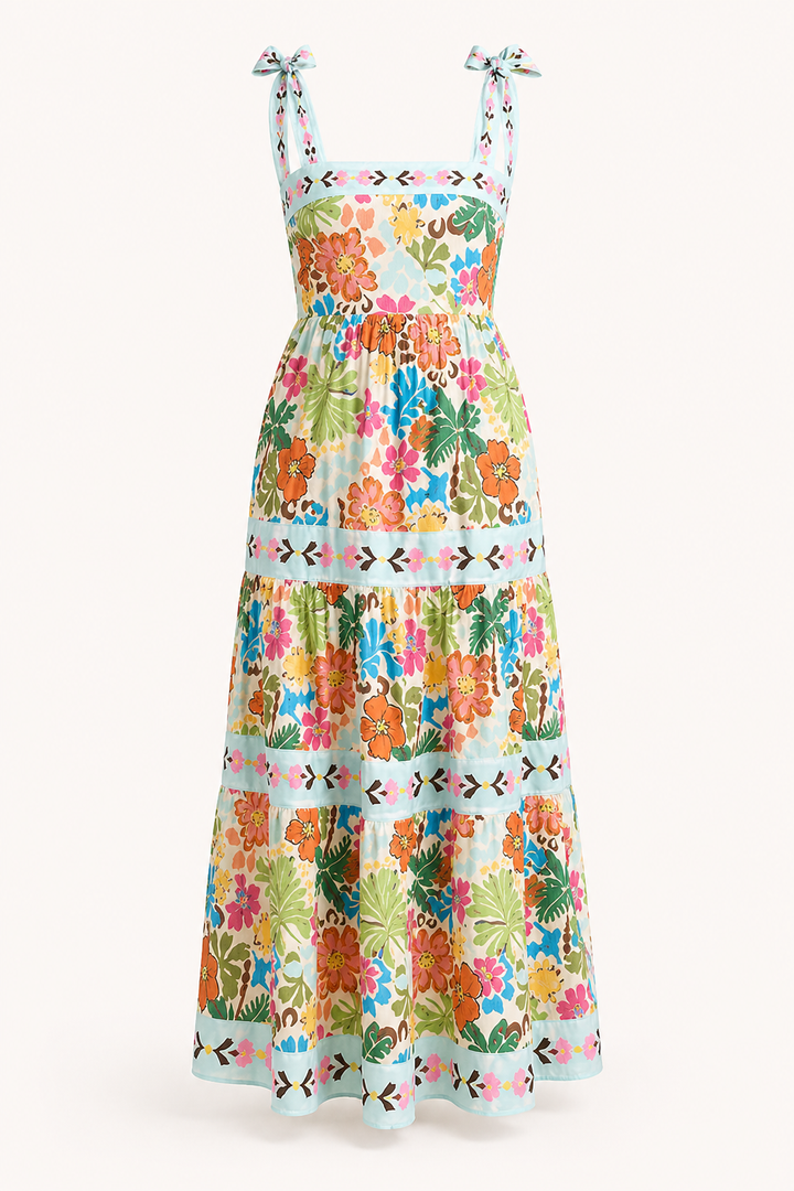 Robe midi à bretelles d'été à imprimé floral pour femme - Estela