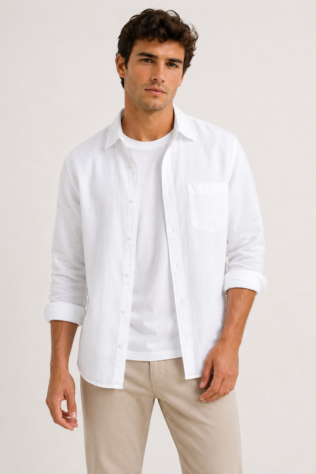 Chemise en lin hommes, manches longues, pochette - Emil