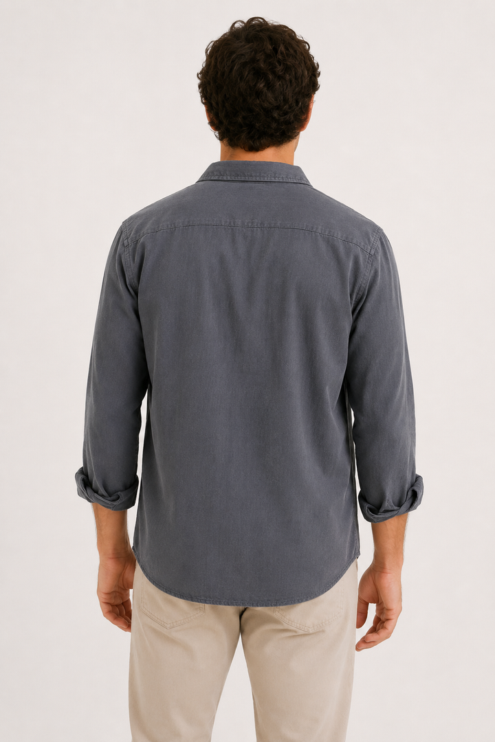 Chemise en lin hommes, manches longues, pochette - Emil